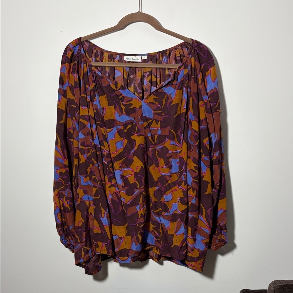 Roller Rabbit Purple Multi Abstract Floral Tunic Top - XL